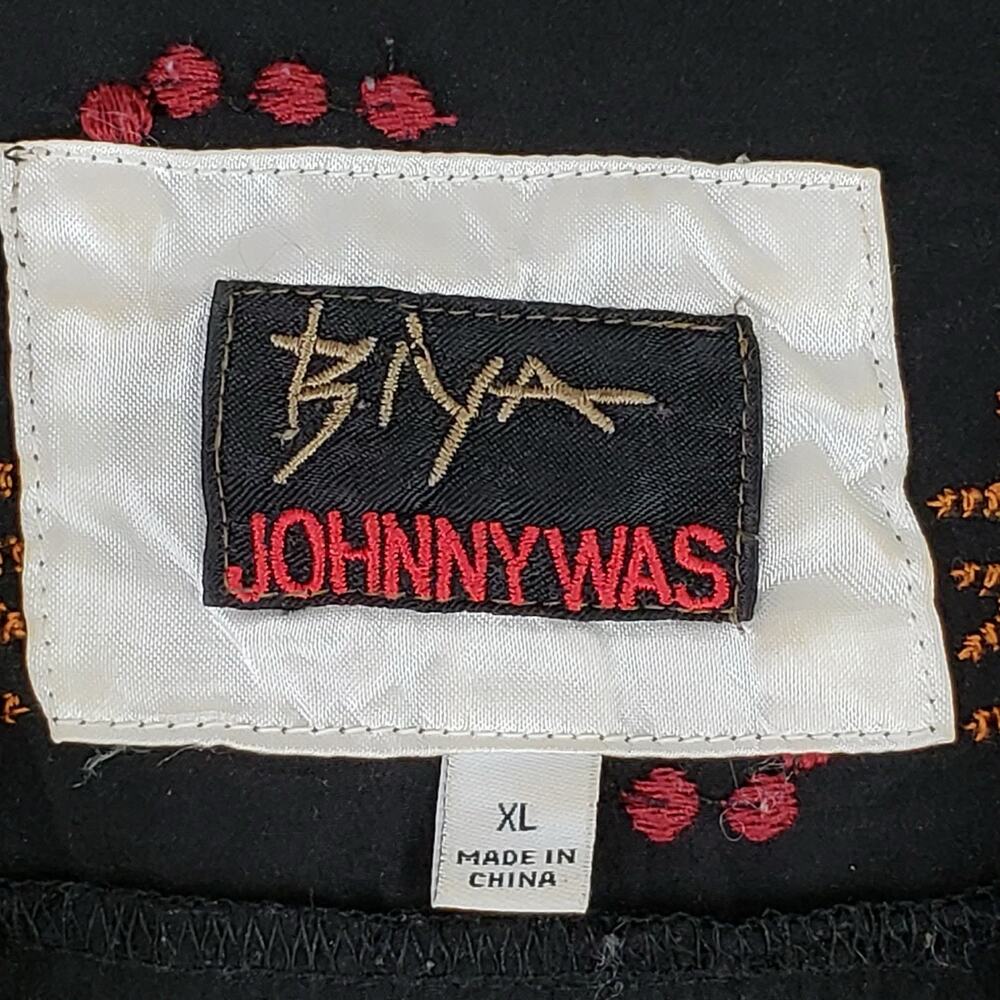BIYA Johnny Was Silk Blouse Womens XL Black Ozee Embroidered Boho Top Shirt - Picture 4 of 8